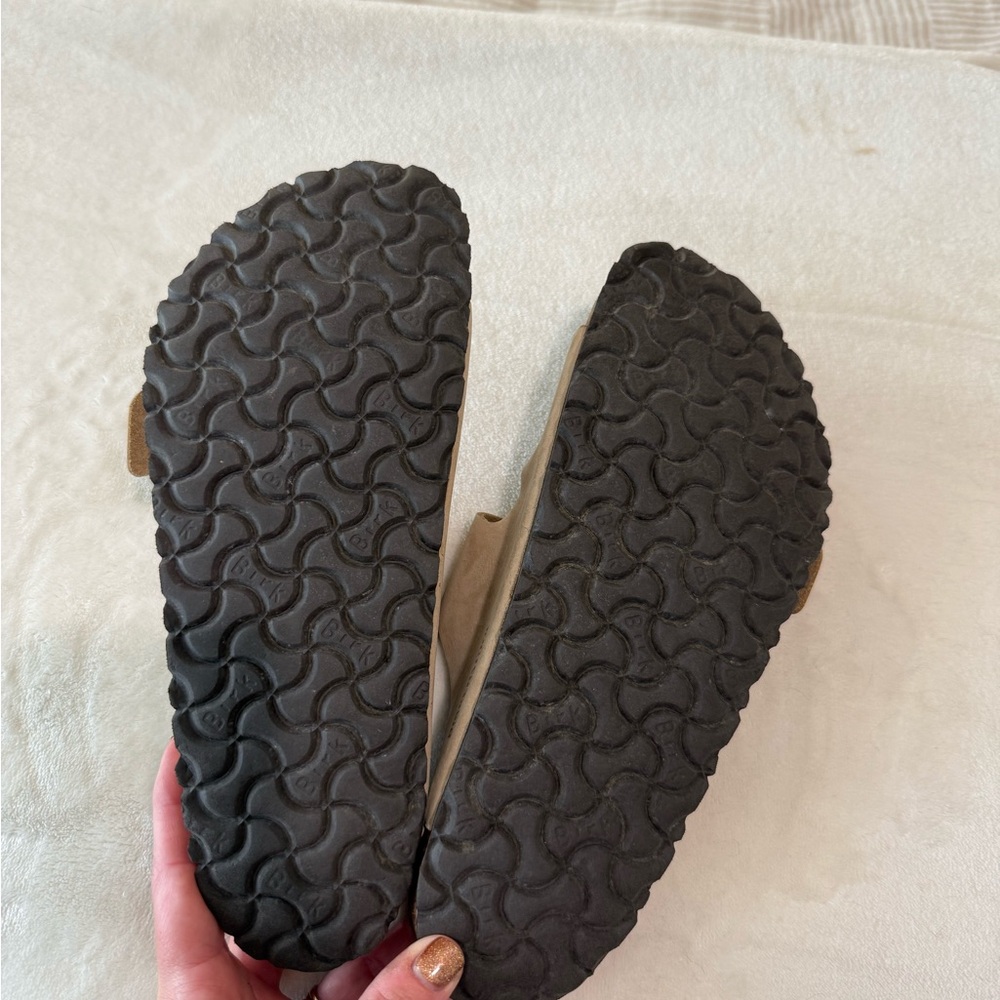 Birkenstock Tan Sandals with Gold Buckles - Picture 6 of 6